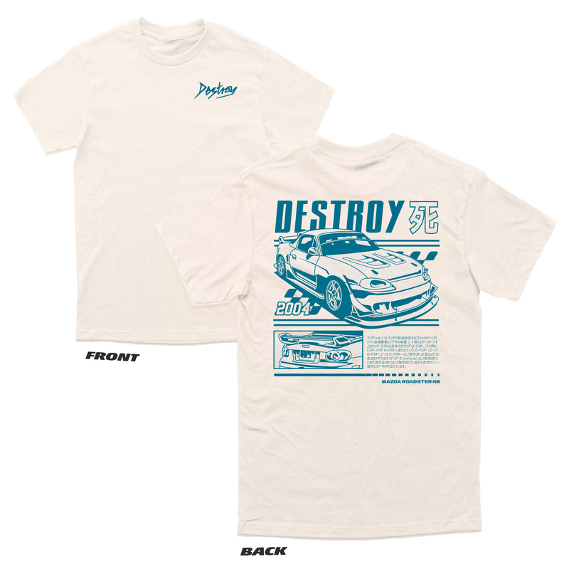 Destroy or Die Time Attack T-shirt - Ecru / off-white with blue print