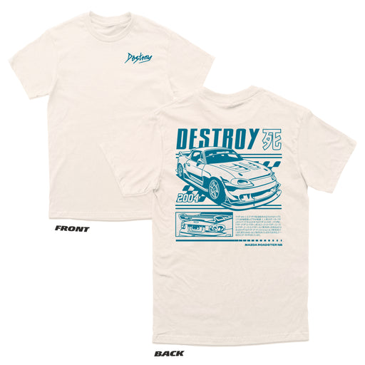 Destroy or Die Time Attack T-shirt - Ecru / off-white with blue print