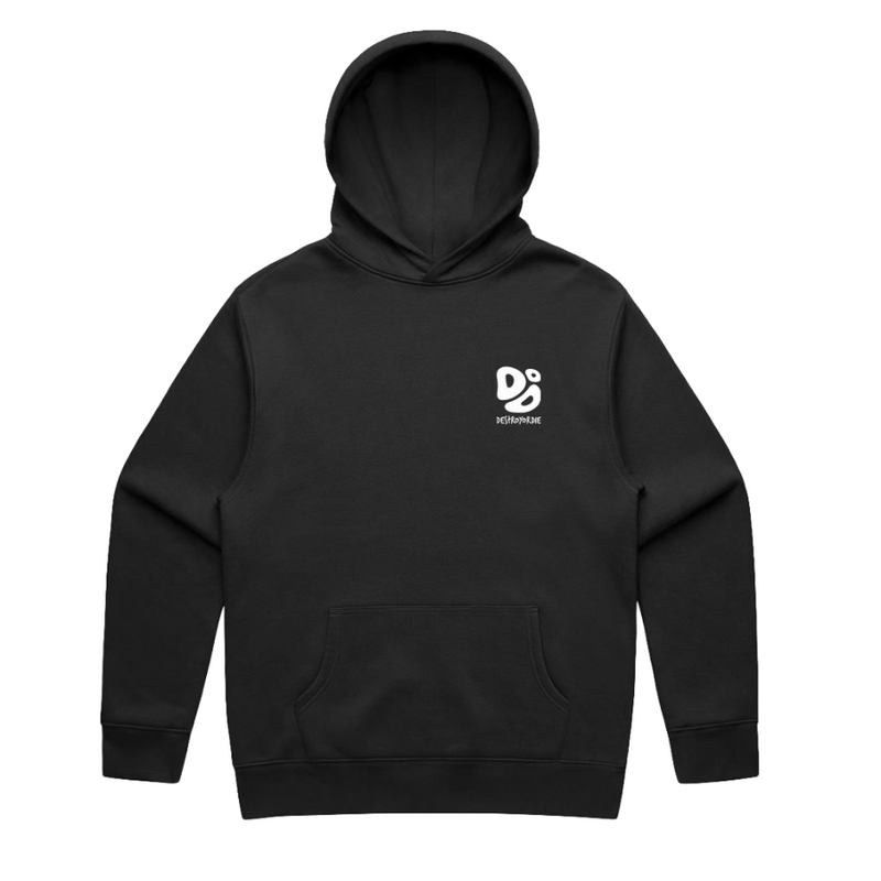 Black hoodie with a Destroy or Die DOD DIP Embroidered logo on the chest