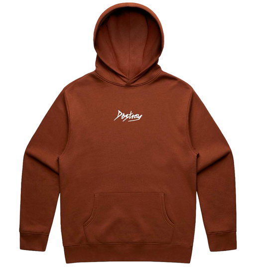 Clay colour hoodie with a Destroy logo on the chest 