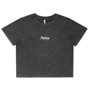 Black stone wash cropped t-shirt with 'Destroy' logo embroidered in centre
