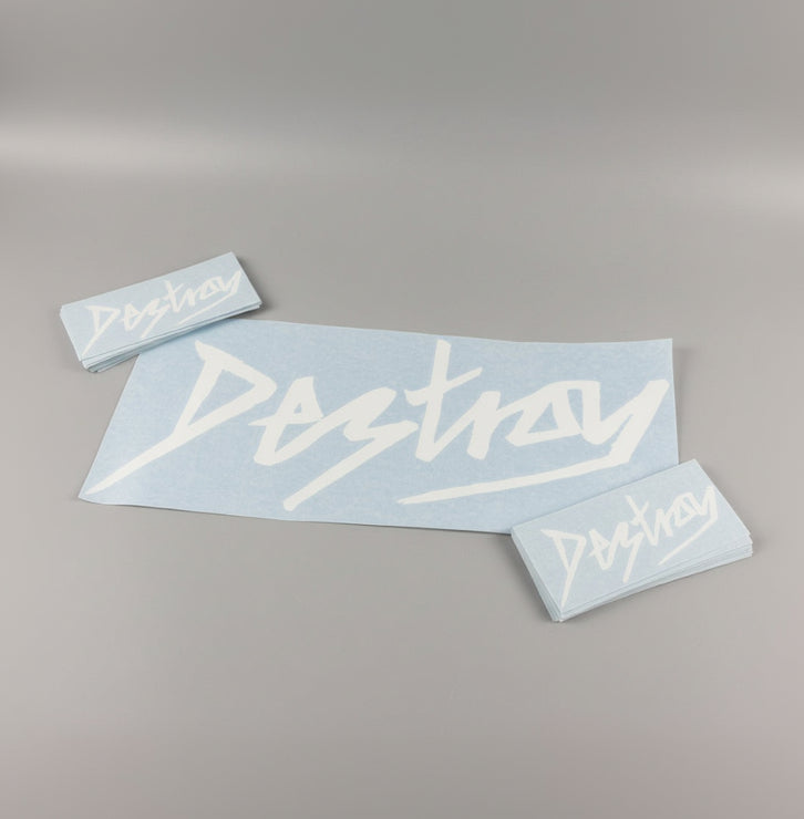 Two 'Destroy' decals on a gray background
