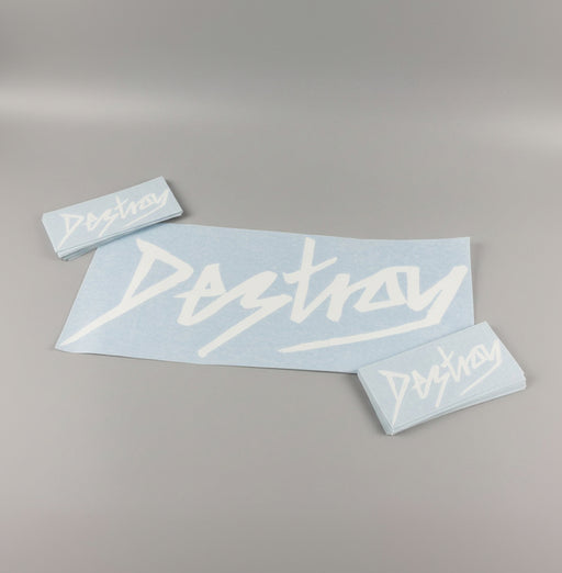 Two 'Destroy' decals on a gray background
