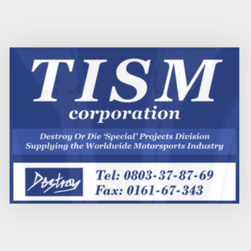 TISM corporation logo with contact information on a blue background